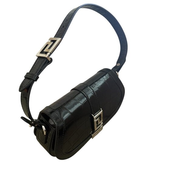 Versace 1010951 Crocodile-Embossed Black Leather Mini Bag - Picture 11 of 13